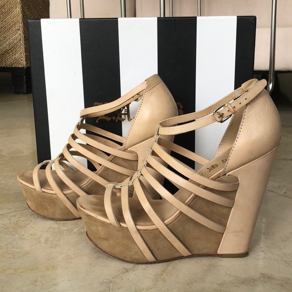 LAMB Vogul Platform Cage Wedges - Natural Heels -8 - Picture 4 of 8